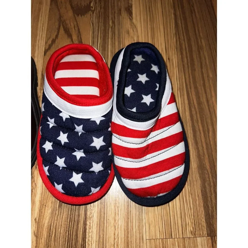 Boys Dearfoam Slippers TCP Dress Shoes 9c 10c 9/10 Lot Of‎ 2 American Flag